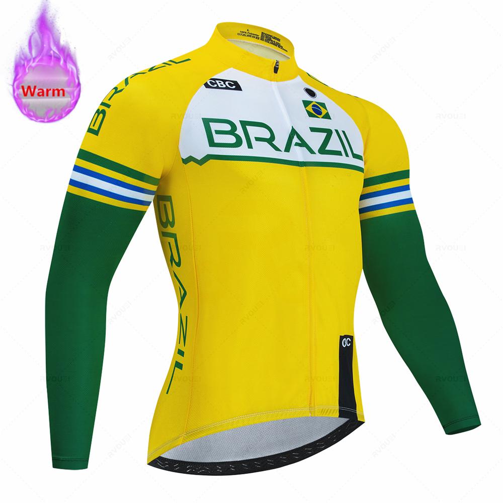 Brazil Winter Thermal Fleece Cycling Jersey Set Sports Team Bike Suit Mountian Bicycle Clothing Ropa Ciclismo Invierno Hombre