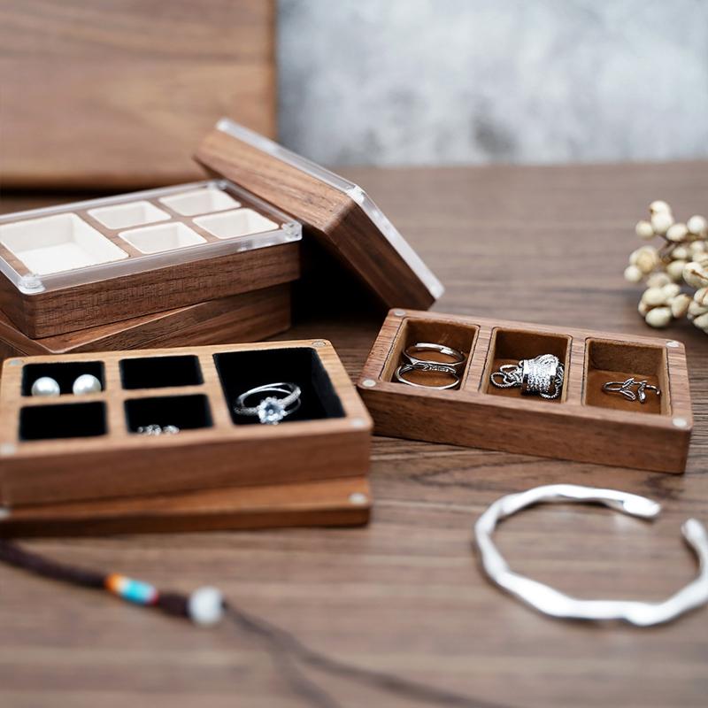 Wedding Wood Rings Jewelry Organizer Box Display Travel for Case Portable Storage Square Shape Box Walnut Necklace Holer