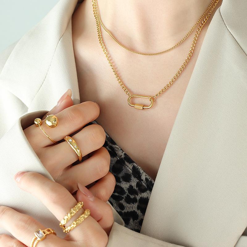 Jewelry Chocker Geometric Special-Shaped Special Oval Buckle Double Layer Stacked Clavicle Titanium Steel Necklace P961
