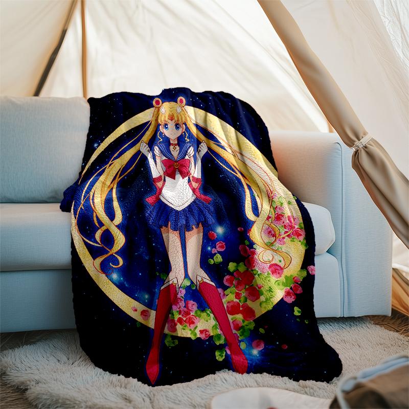 Moon Princess Print Flannel Blanket, Soft Warm Lightweight Throw Blanket for Living Room,Sofa Bed Camping Office