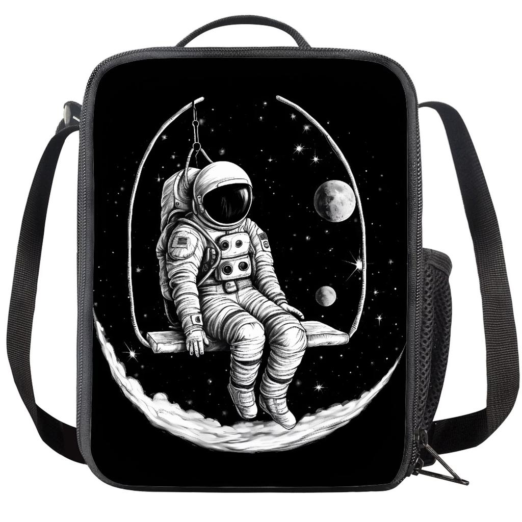 Galaxy Astronaut Print Moderne Geïsoleerde Lunchtas Herbruikbare en Draagbare Lunchbox Voedselcontainer voor Unisex Kinderen School Picknick