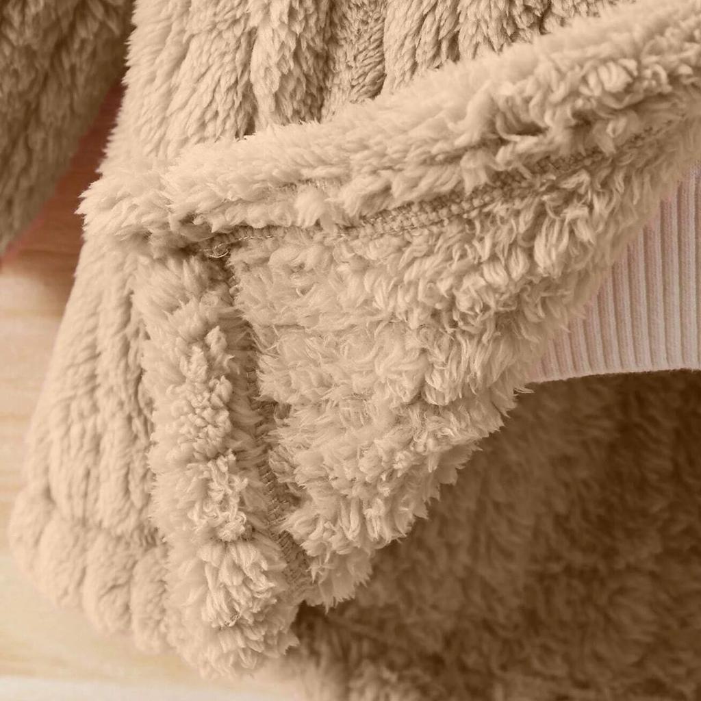 Modische lässige farbige Plüsch-Warmstrickjacke mit Kapuze und langen Ärmeln für Mädchen