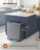 SONGMICS Dubbele Prullenbak, 2 x 8 Gallon (2 x 30 L) Metalen Afvalbak met 15 Vuilniszakken, 2-Vaks, met Deksels, Pedalen, Plastic Binnenbakken