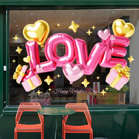 Valentinstag Fenstertattoo PVC Rosa Buchstabe Herz Statische Schleife Liebe Abnehmbar Wasserdicht Glasaufkleber Hochzeit