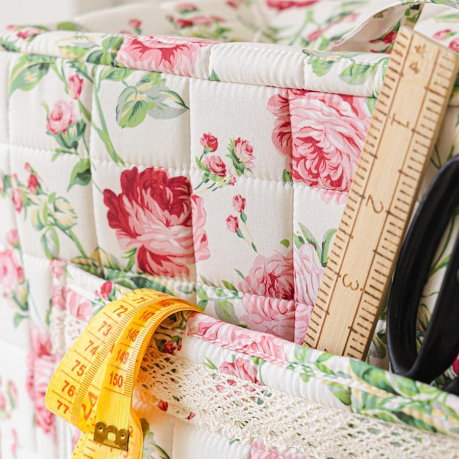 Floral Quilted Sewing Machine Cover with Pockets Zipper Dustproof Easy To Clean Sewing Storage Organizer