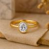 Solitaire Oval Moissanite Ring, Bezel Set Engagement Ring, Minimalist Statement Gift For Her, Simple Bridal Ring