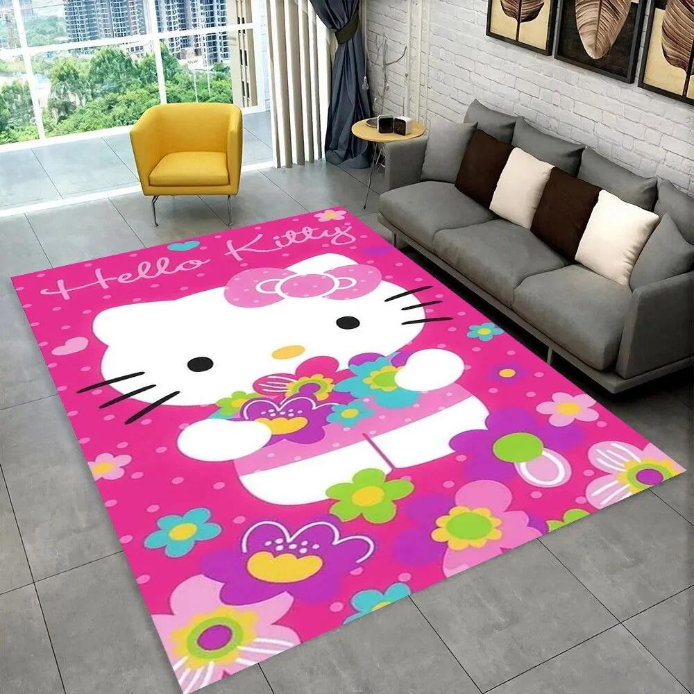 Sanrio Cartoon Mädchen Teppich Neuer Hello Kitty Katze Teppich für Schlafzimmer Wohnzimmer Zuhause Sofa Dekor Kinder Krabbelmatte
