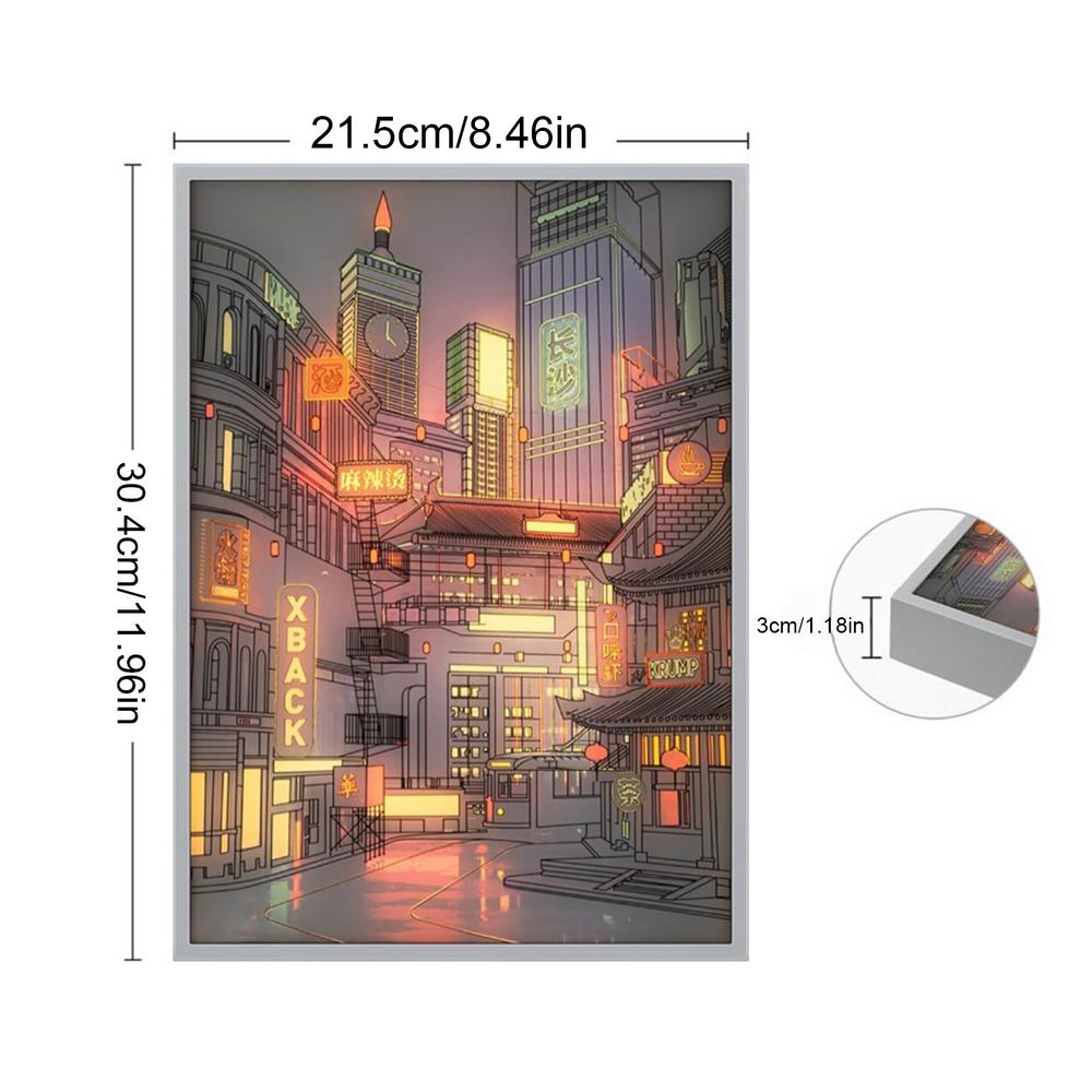 Light Up Wall Painting Dimming LED Wall Art Painting Decor Light Up City Night View Picture For Living Room Bedroom Study Room
