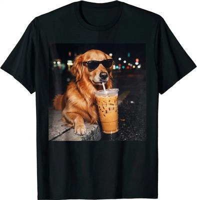 Golden Retriever Drinkt Iced Coffee T-shirt Unisex shirt
