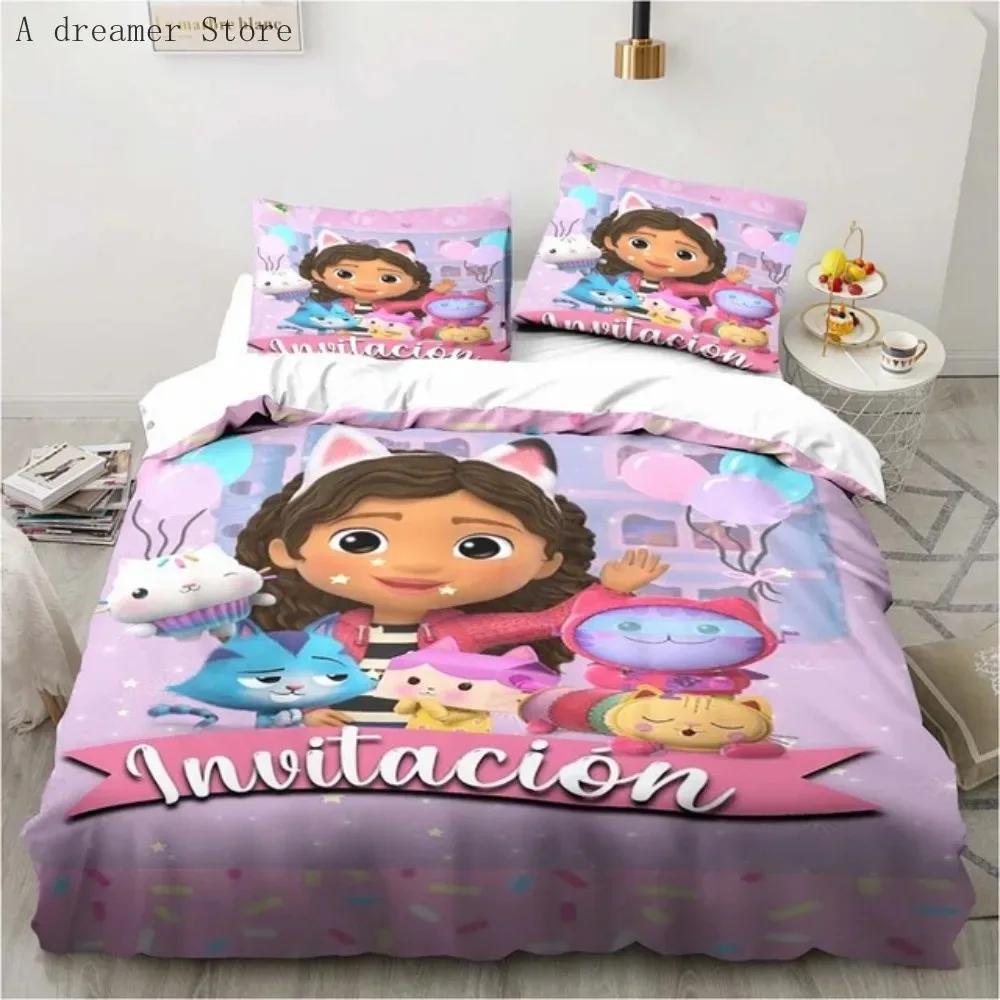 Gabby's Puppenhaus Charaktere Bettwäsche Set Cartoon Bettbezug Rosa Bettwäsche Einzel Doppel Queen King Größe Für Mädchen Bett Set
