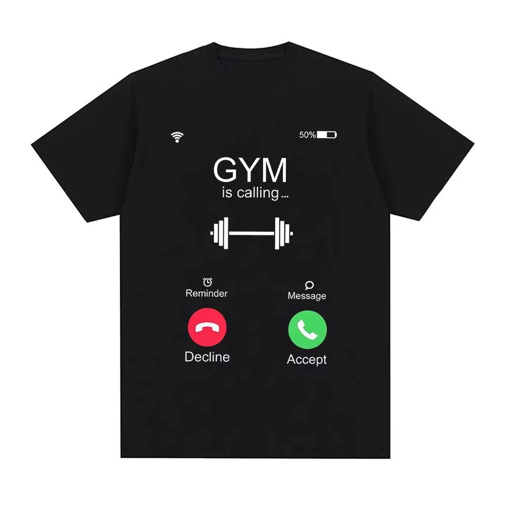 Incoming Call Gym Is Calling Funny TShirt Unisexs Women Fashion Casual Tshirt Cotton Loose Short Sleeve T Shirts Tops Streetwear