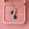 Pingente Safira Azul Design Onda Dupla Gota - Prata Esterlina 925