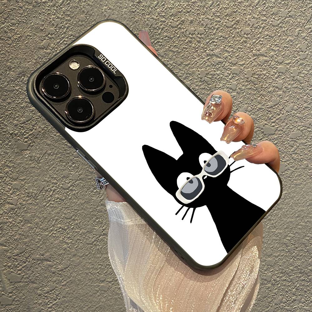 Cute Black Cat Phone Case For IPhone 16 15 Plus 14 13 12mini 11Pro Max Candy Matte Shockproof Back Cover