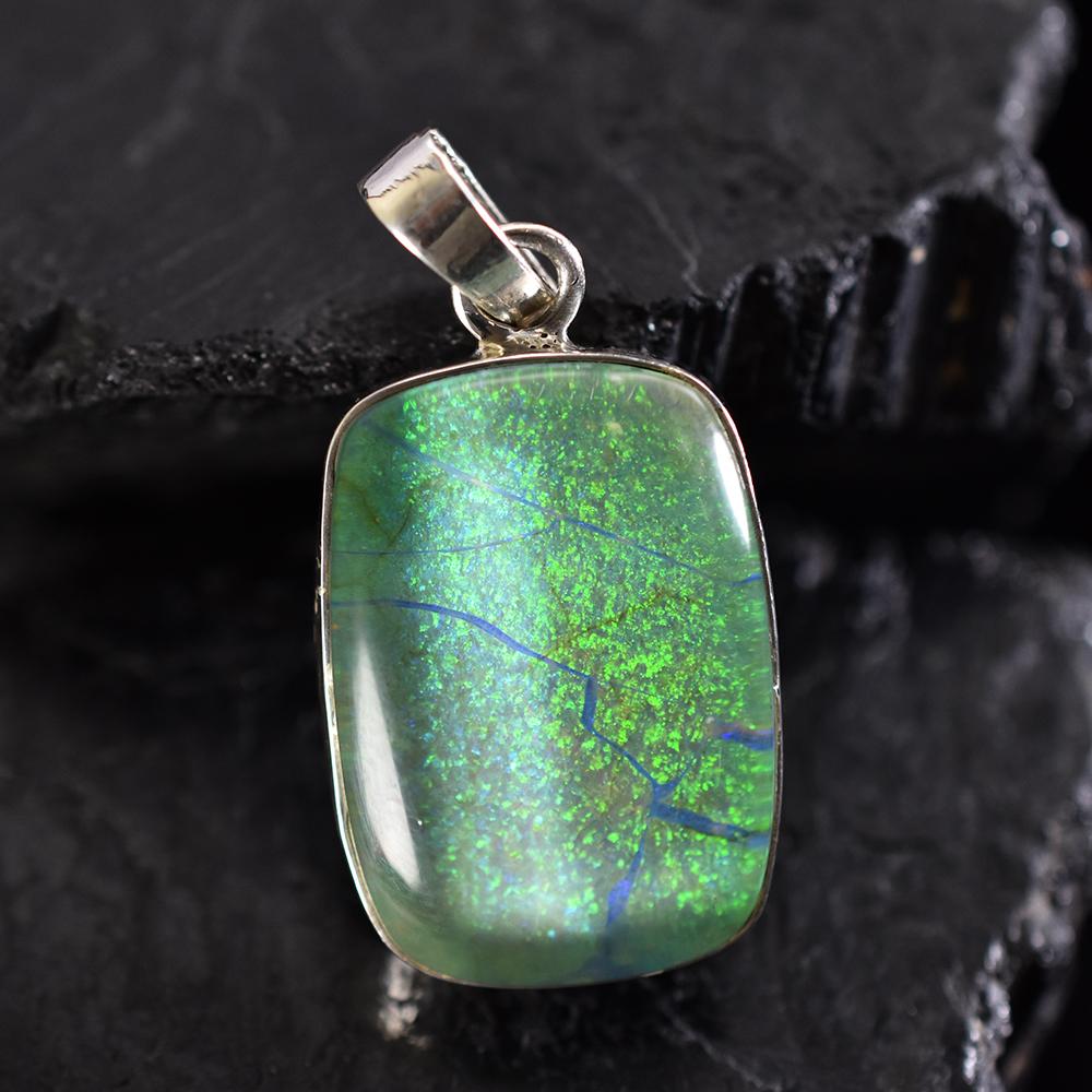 Natural Opal Pendant 31 Ct Cushion 925 Sterling Silver October Birthstone for Gem Collections