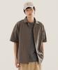 JEMUT Open Collar Linen-Like Short Sleeve Shirt Brown Kjss2622