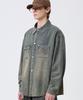 TRILLION Leather Patch Oversized Work Denim Long Sleeve Shirt_Sand Blue