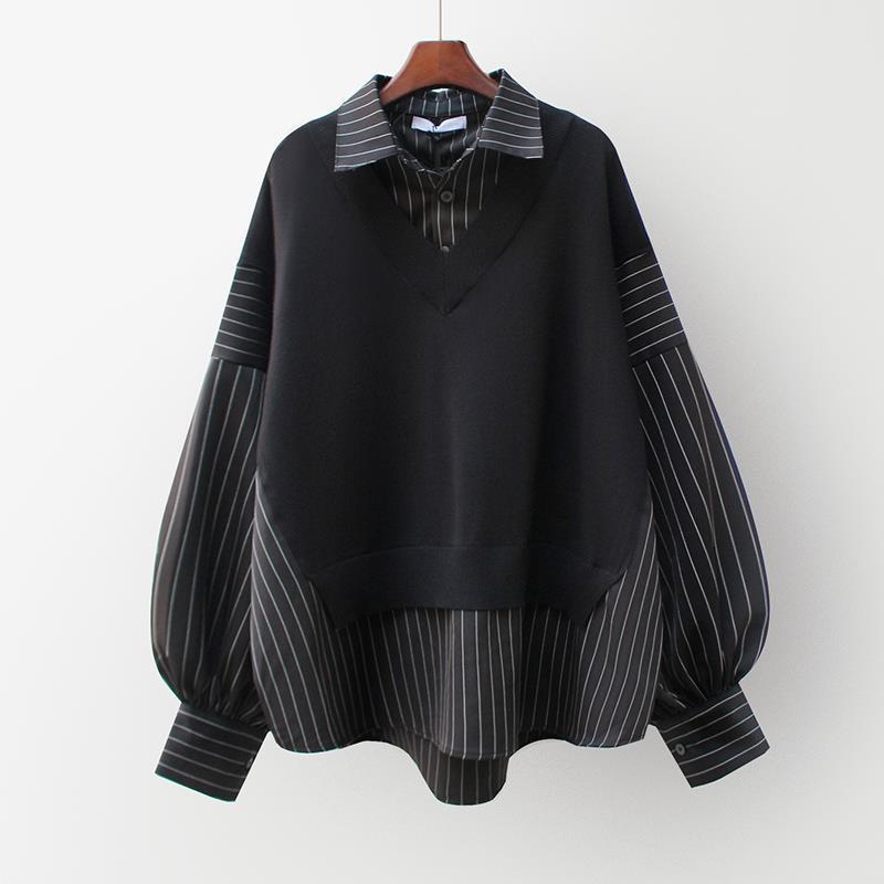 Spring and Autumn Women's Fashion Patchwork Fake Two-piece Shirt