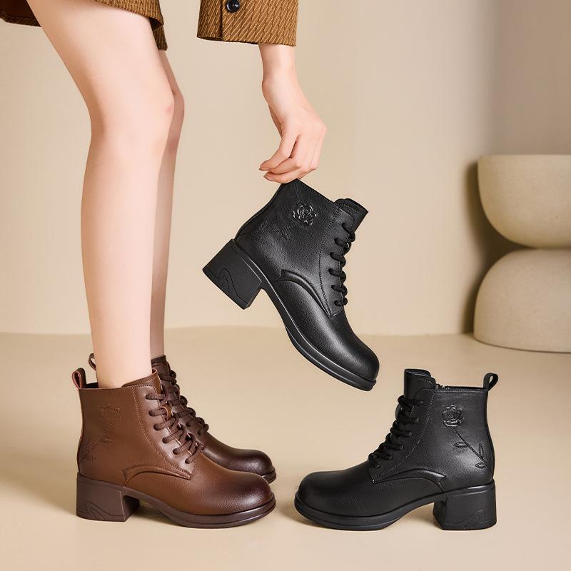 New Autumn and Winter Shoes Women's Chunky Heel Retro Boots Thick-soled Ankle Boots