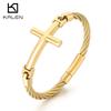 Kalen Chunky Stainless Steel Cross Bangle Men's Rock Hip Hop Mesh Chain Jewelry Shining Gold Color Accessories Gift