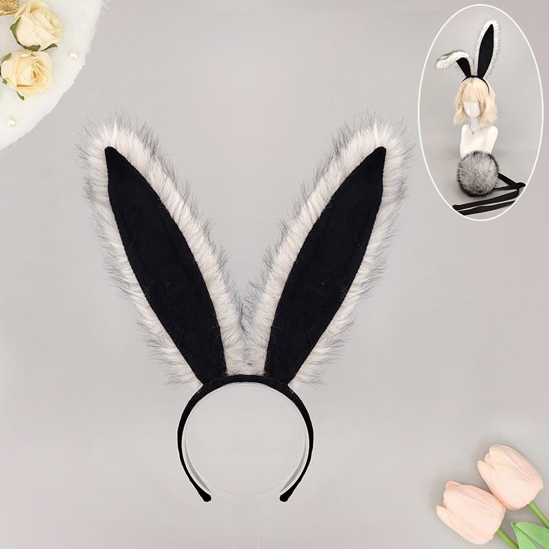 Fluffy Bunny Ear Headband Tail Set Halloween Costume Party Cosplay Y2K Sweet Punk Accessory