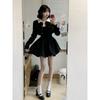 Hepburn Premium Square Neck Black Long Sleeve Dress Autumn Waist Skinny Temperament Small Black Dress Fluffy Dress