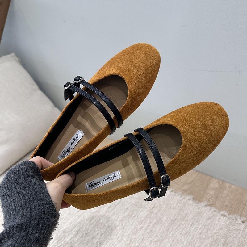 Mode Mode Sangle à Boucle Dames Mary Janes Chaussures Plates Bout Rond Féminin Peu Profond Chaussures Flock Femmes Ballerines Chaussures de Danse Nouveau