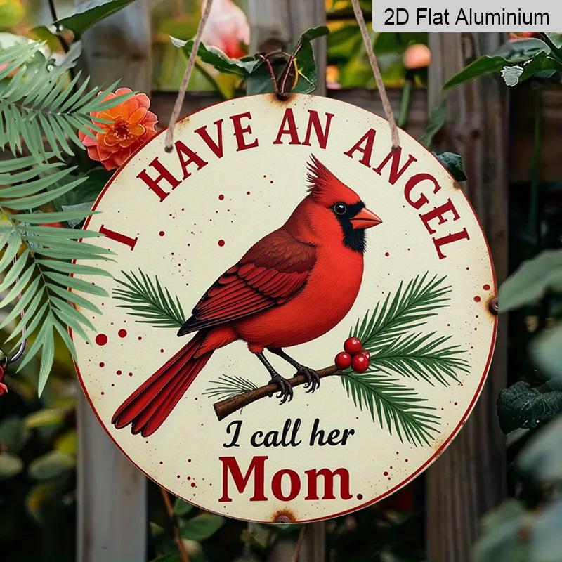 2D Flat 1pc, 8x8 In, Aluminum Metal Printed Signage, Round Wall Decoration, Mother Angel In Heaven Decorated Plaque, Ideal for Home and Office