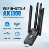 1300 Мбіт/с Bluetooth 5.4 WiFi Адаптер Двохдіапазонна 2.4G/5Ghz Бездротова Мережева Карта 4-Антенний Бездротовий Приймач Для ПК/Ноутбука Без Драйверів