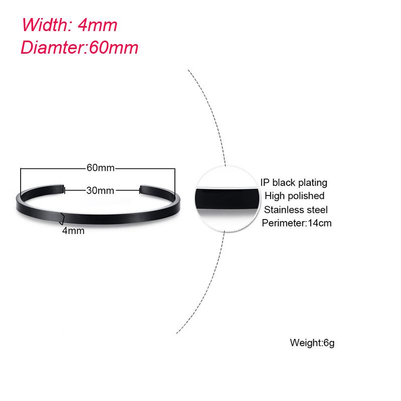 4MM To 8MM Free Engraving Cuff Bracelet Stainless Steel Openable Bangle Name Custom Personalized Women Men Inspirational Jewelry