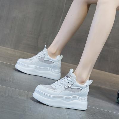 Spring and Autumn Four Seasons Women's Shoes New Wedge Heel Muffin Thick Sole Inner Height Increase Casual Shoes Small White Shoes Fleece