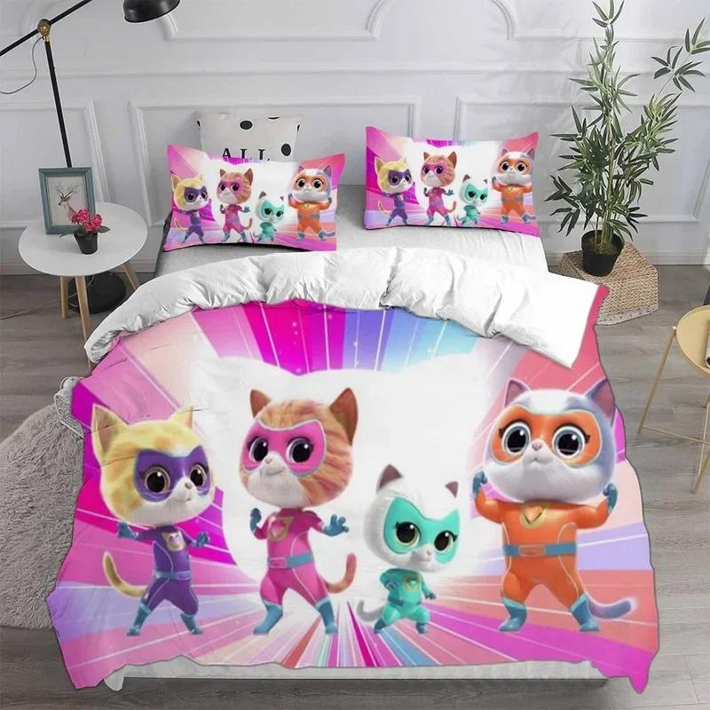 Anime Super Kitties Set di biancheria da letto Copripiumino Copripiumino Federa Set Bambini Adulti Tessili per la casa