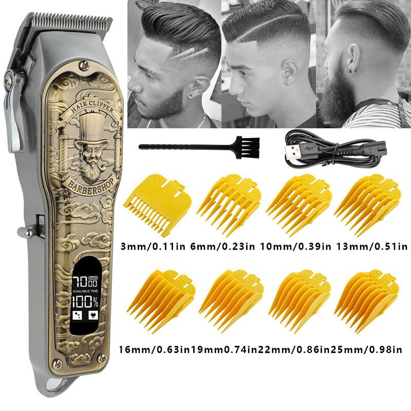 Rechargeable Cordless Hair Clippers for Men Professional Beard Trimmer with LED Display for Precise Haircuts