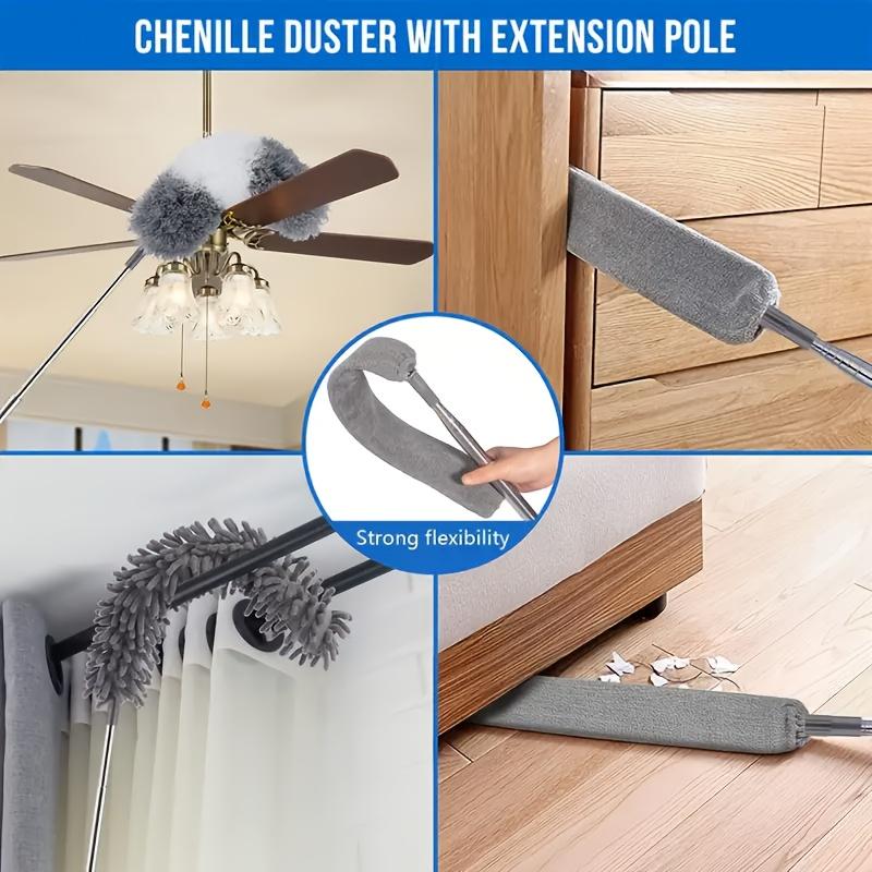 4-Piece Set of Household Electrostatic Dust Dusters, Extendable Feather Duster, Retractable Dust Brush, Dust Duster for High Ceilings, Fans, Spider W