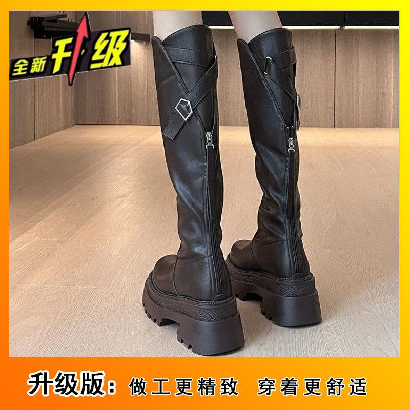High Boots 2025 Autumn and Winter New Style  Back Zipper Thick Soled Elastic Long Boots for Women