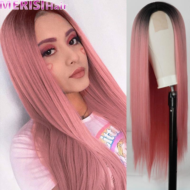 Long Straight Brown and Gold Wig Synthetic Wigs for Women Natural Middle Part Lace Wig Heat Resistant Fiber Natural Looking Wig