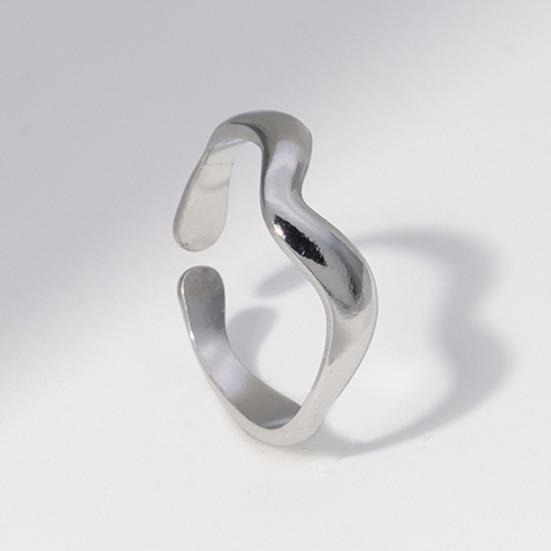 Women Finger Ring V-Shaped Curved Geometric Adjustable Fit Open Ring Stainless Steel Texture Architecture Design Slimming Effect Stacking Ring