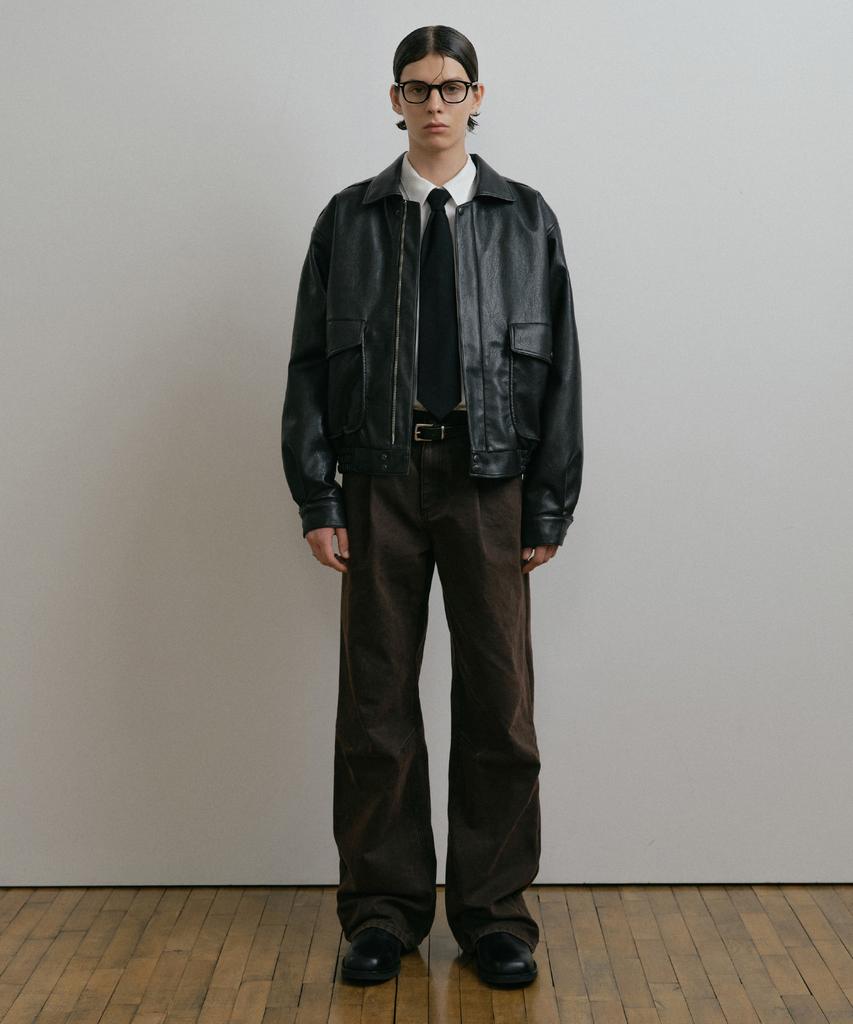 DUSTYWHITE Brown Dirty Washed Oxford Wide Tuck Pants