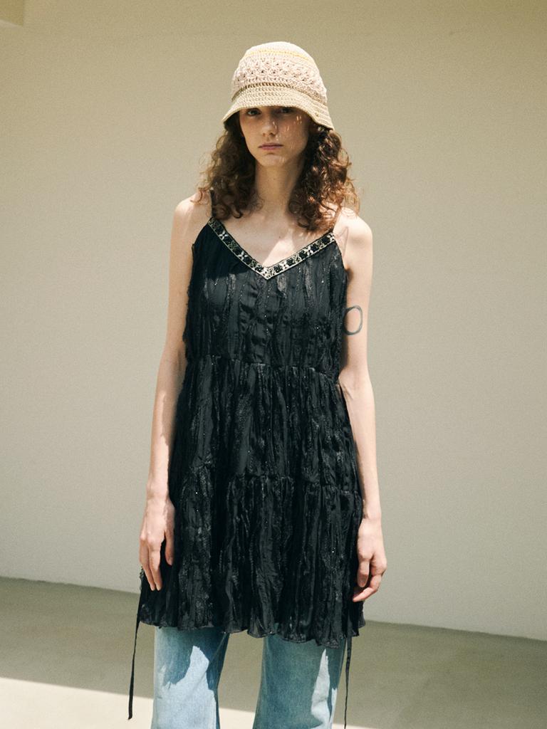 OUEL Lace Slip Mini Dress_Black
