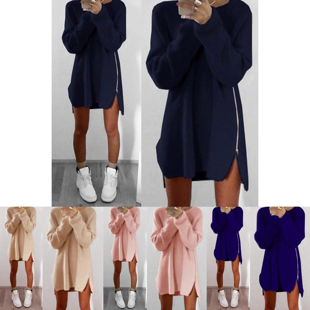 Luxuriöser Damen Pullover Gestrickter Pullover Kleid Mit Einfarbig Lässig Langarm