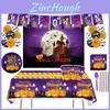 Cute Halloween Party Tableware Set With Plates Cups Napkins And Tablecloth New Halloween Theme Supplies