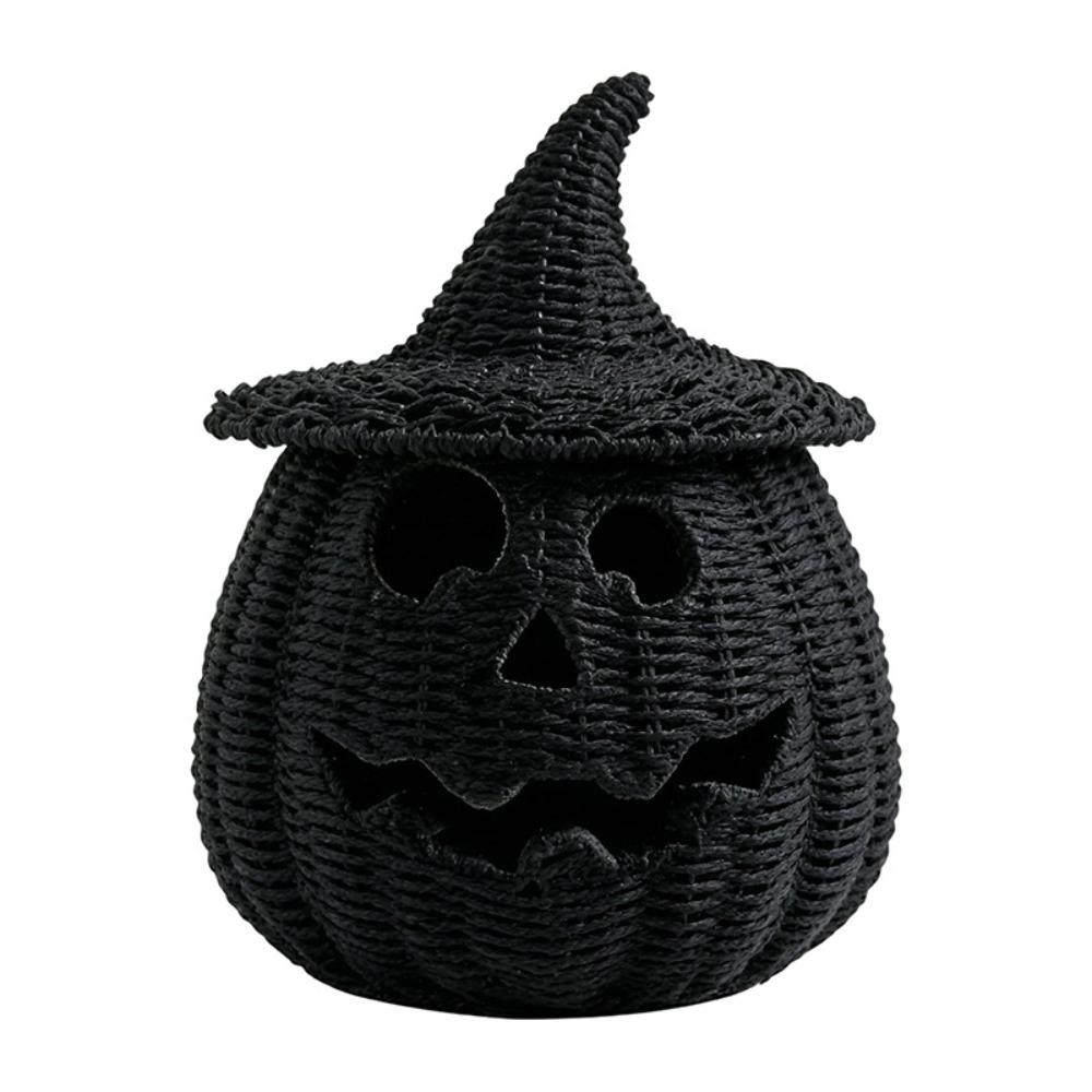 Woven Texture Halloween Pumpkin Statue Vintage Pumpkin Candle Holder Desk Display