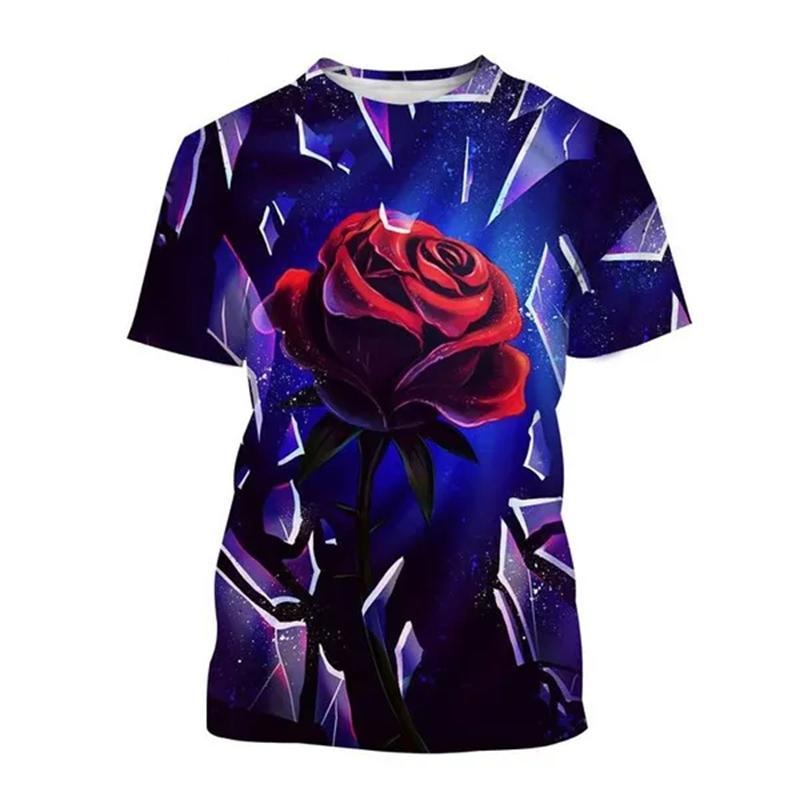 New Fashion Rose 3D Printing Men's T-shirt Popular Flower Art Rose Men Women Harajuku Casual Short Sleeve Oversize T-Shirt Tees