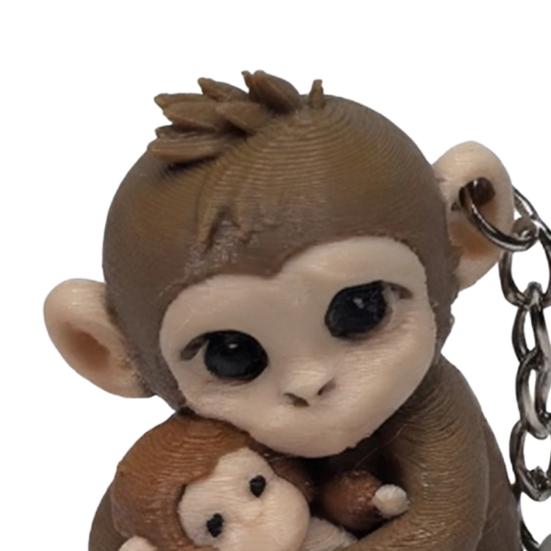 3D Printed Monkey Keychain Cute Monkey Holding Plush Toy Hanging Keychain for Backpack Car Keys Gift for Kids Adults