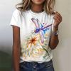 Blusa Estiva alla Moda T-Shirt da Donna Top Stampato Libellula Girocollo Manica Corta T-Shirt Fashion T-Shirt Casual Abbigliamento Femminile