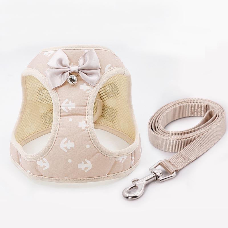 Fashion Anchor Cat Harness Vest Breathable Mesh Dog Harness Leash Set with Bell Cute Bowknot Accessories for Small Dogs Kitten