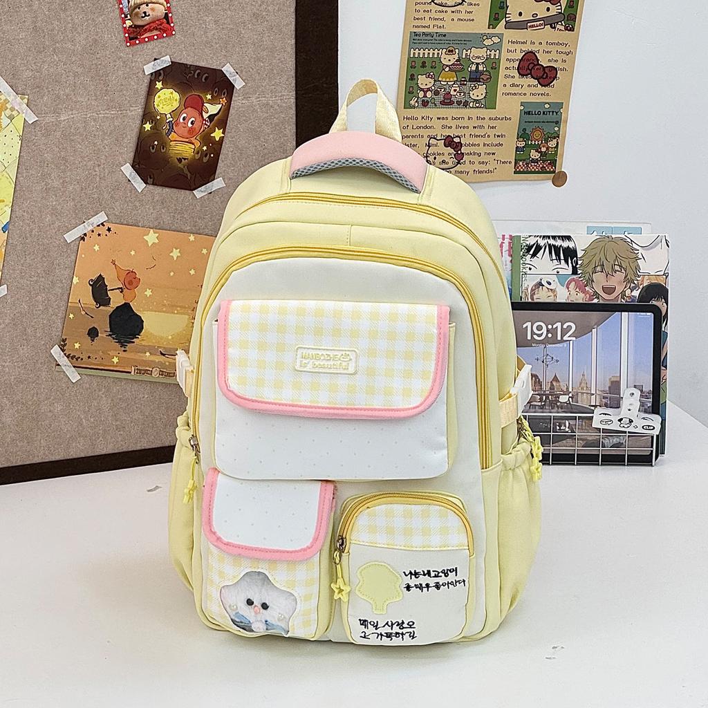 Schoolbag Japanese-style INS Custard Plaid Campus Backpack for Primary and Secondary School Girls, Commonly Used for Daily Classes and Summer