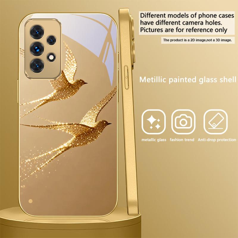 Goldener fliegender Vogel Für Samsung A 31 32 A33 A34 35 14 A15 13 A16 25 26 50 52 53 54 55 56 70 71 72 73 Goldene Glas-Handyhülle