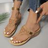 Women's Casual Wedge Flip Flops Summer Breathable Hollow Lace Up Sandals