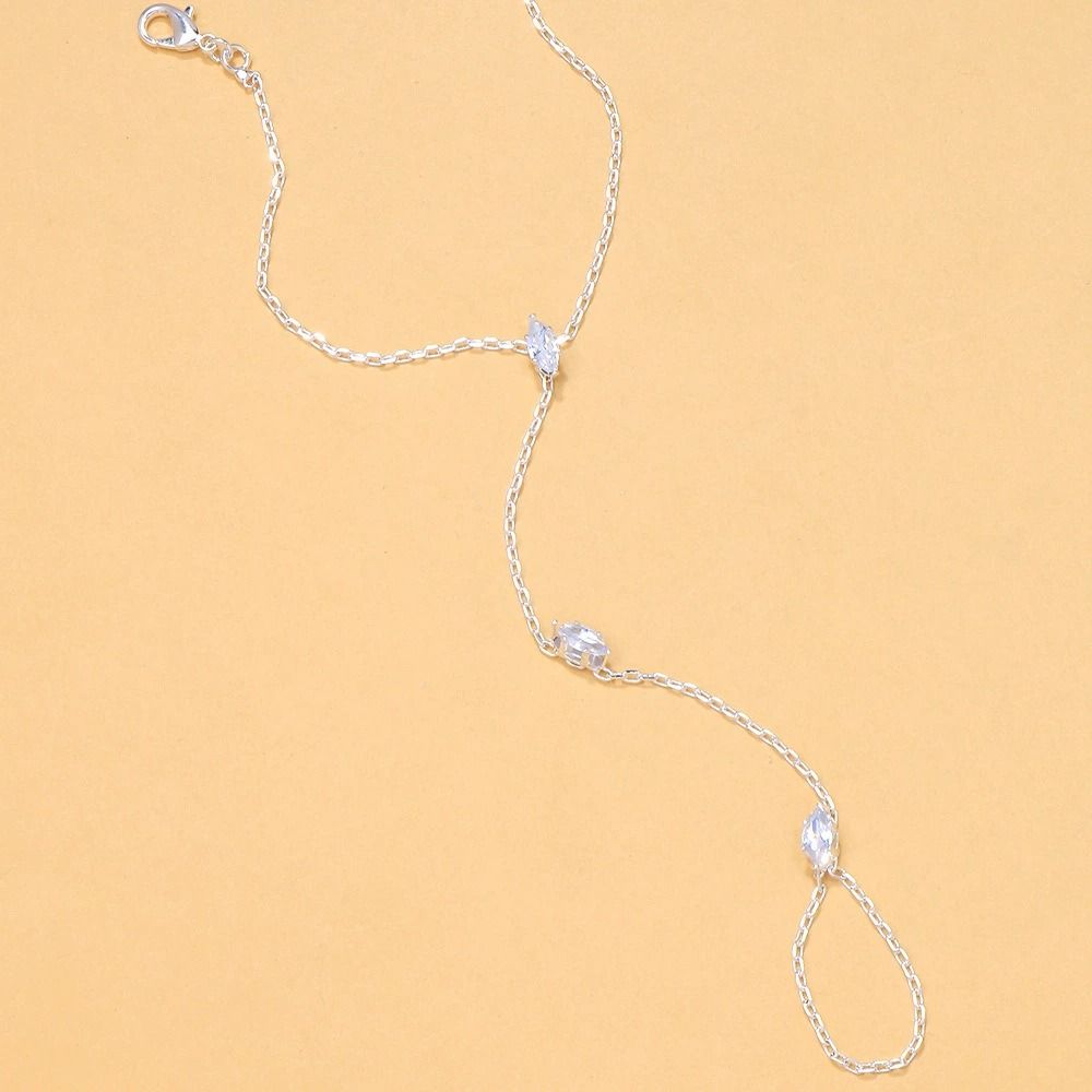Personalized Gold/Silver Crystal Zircon Bracelet Hand Jewelry Women Thin Chain Finger Ring Hand Chain Women Thin Chain