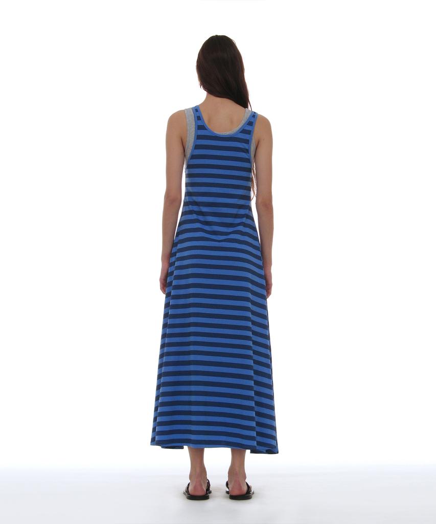 Partimento Woman Pwc Overlay Sleeveless Maxi Dress_Blue Stripe